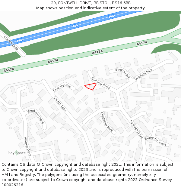 29, FONTWELL DRIVE, BRISTOL, BS16 6RR: Location map and indicative extent of plot