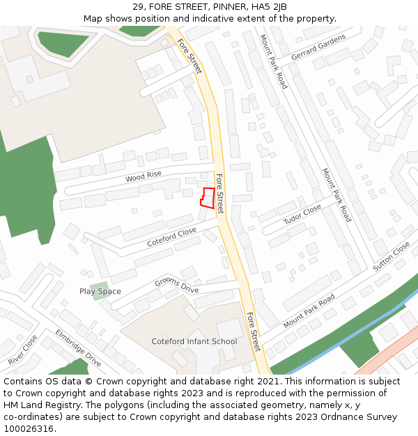 29, FORE STREET, PINNER, HA5 2JB: Location map and indicative extent of plot
