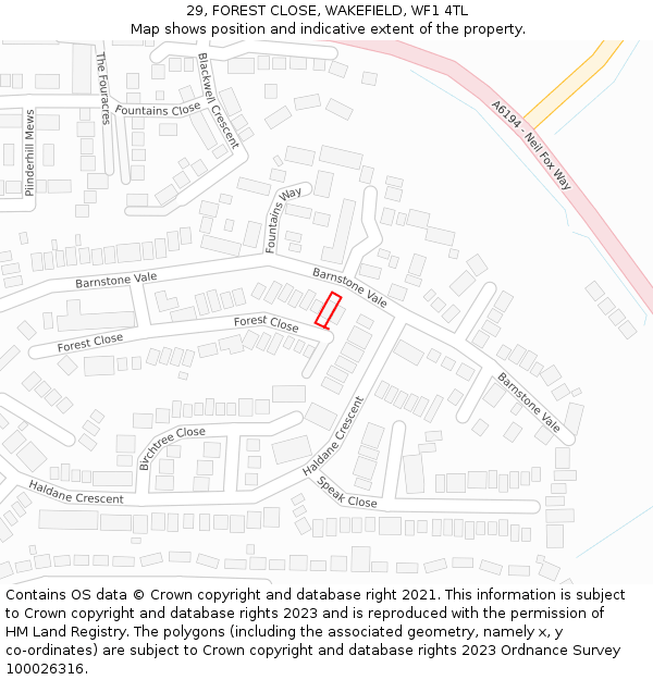 29, FOREST CLOSE, WAKEFIELD, WF1 4TL: Location map and indicative extent of plot