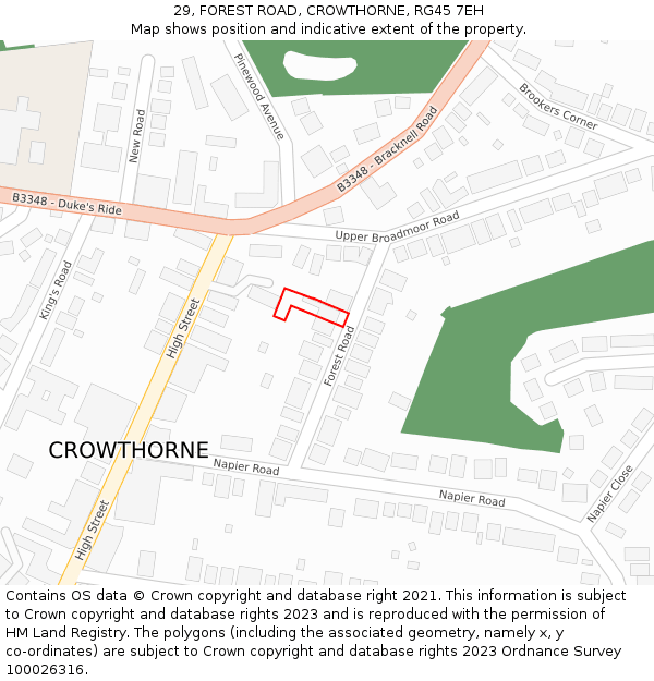 29, FOREST ROAD, CROWTHORNE, RG45 7EH: Location map and indicative extent of plot