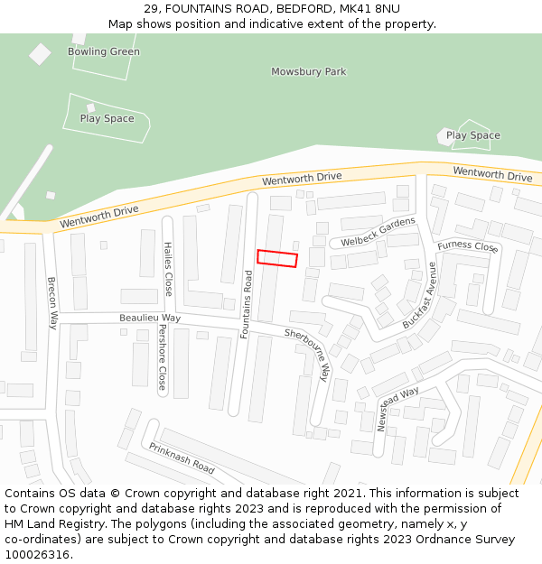 29, FOUNTAINS ROAD, BEDFORD, MK41 8NU: Location map and indicative extent of plot