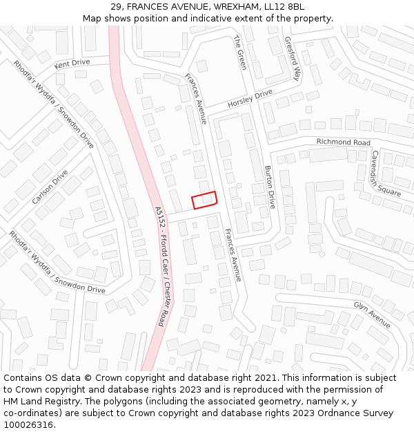 29, FRANCES AVENUE, WREXHAM, LL12 8BL: Location map and indicative extent of plot