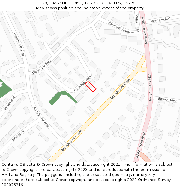 29, FRANKFIELD RISE, TUNBRIDGE WELLS, TN2 5LF: Location map and indicative extent of plot