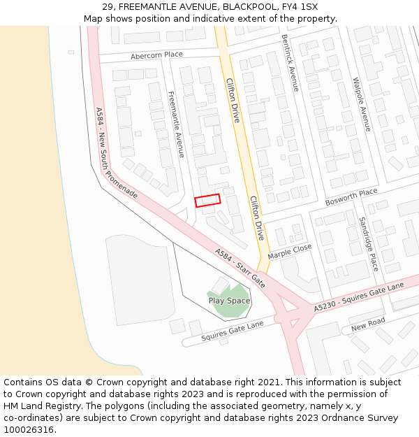 29, FREEMANTLE AVENUE, BLACKPOOL, FY4 1SX: Location map and indicative extent of plot