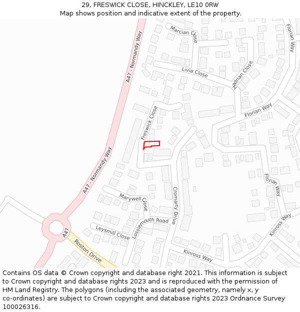 29, FRESWICK CLOSE, HINCKLEY, LE10 0RW: Location map and indicative extent of plot