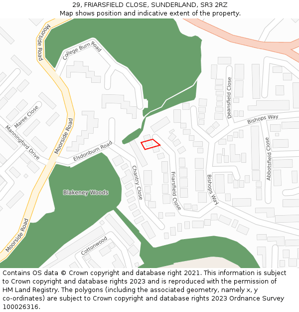 29, FRIARSFIELD CLOSE, SUNDERLAND, SR3 2RZ: Location map and indicative extent of plot