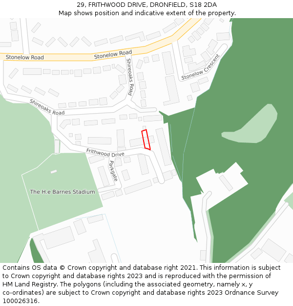 29, FRITHWOOD DRIVE, DRONFIELD, S18 2DA: Location map and indicative extent of plot