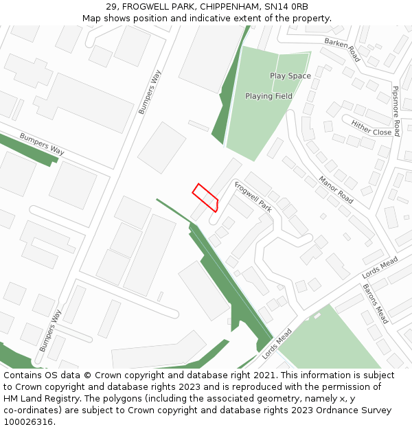 29, FROGWELL PARK, CHIPPENHAM, SN14 0RB: Location map and indicative extent of plot