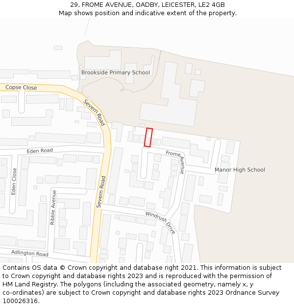 29, FROME AVENUE, OADBY, LEICESTER, LE2 4GB: Location map and indicative extent of plot