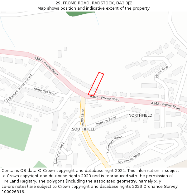 29, FROME ROAD, RADSTOCK, BA3 3JZ: Location map and indicative extent of plot