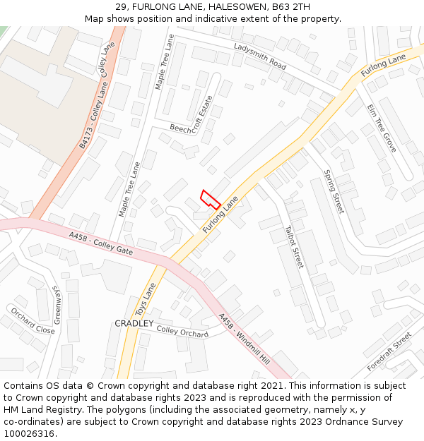 29, FURLONG LANE, HALESOWEN, B63 2TH: Location map and indicative extent of plot