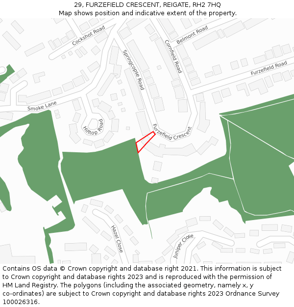 29, FURZEFIELD CRESCENT, REIGATE, RH2 7HQ: Location map and indicative extent of plot