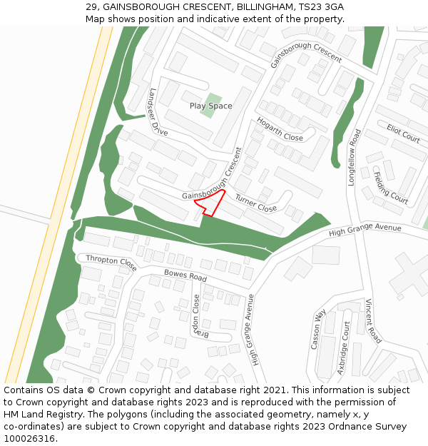 29, GAINSBOROUGH CRESCENT, BILLINGHAM, TS23 3GA: Location map and indicative extent of plot
