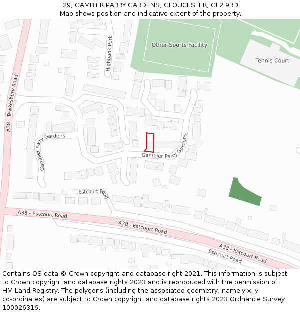 29, GAMBIER PARRY GARDENS, GLOUCESTER, GL2 9RD: Location map and indicative extent of plot