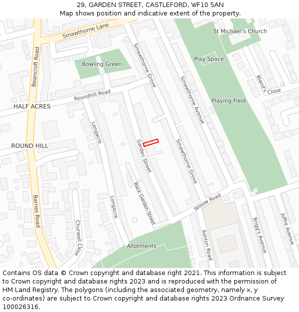 29, GARDEN STREET, CASTLEFORD, WF10 5AN: Location map and indicative extent of plot