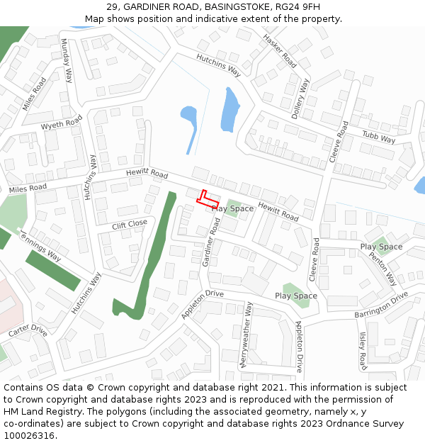 29, GARDINER ROAD, BASINGSTOKE, RG24 9FH: Location map and indicative extent of plot