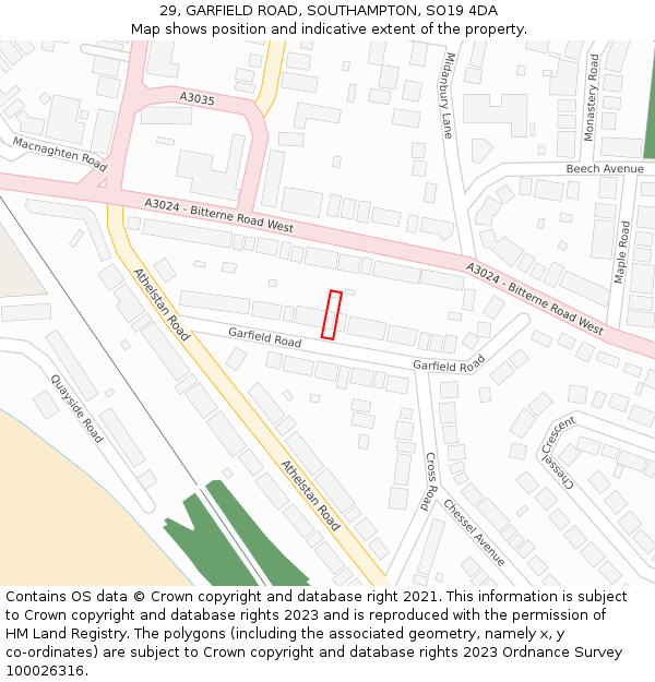 29, GARFIELD ROAD, SOUTHAMPTON, SO19 4DA: Location map and indicative extent of plot