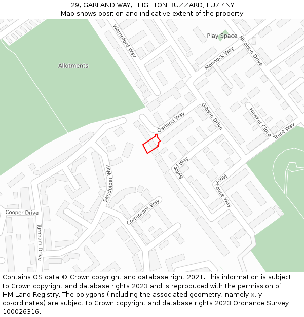 29, GARLAND WAY, LEIGHTON BUZZARD, LU7 4NY: Location map and indicative extent of plot