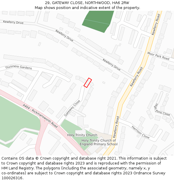 29, GATEWAY CLOSE, NORTHWOOD, HA6 2RW: Location map and indicative extent of plot