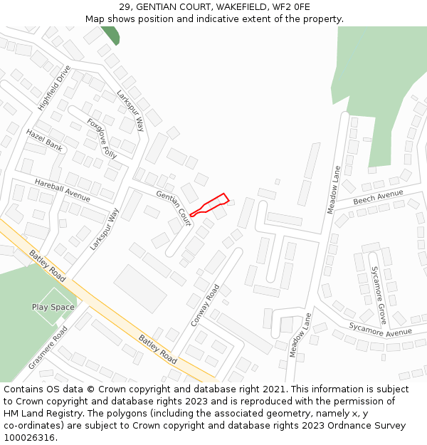 29, GENTIAN COURT, WAKEFIELD, WF2 0FE: Location map and indicative extent of plot