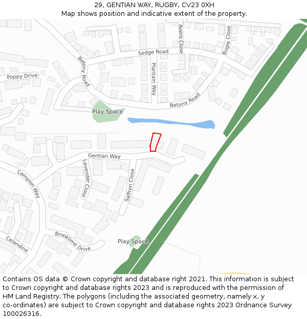 29, GENTIAN WAY, RUGBY, CV23 0XH: Location map and indicative extent of plot