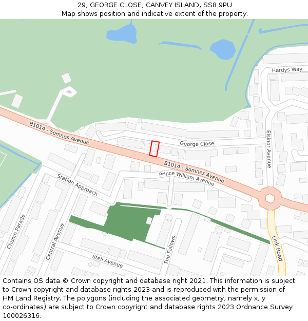 29, GEORGE CLOSE, CANVEY ISLAND, SS8 9PU: Location map and indicative extent of plot