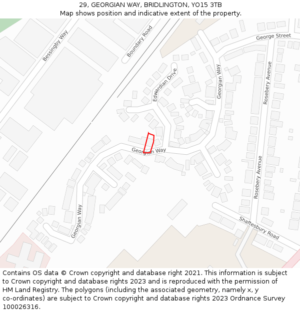 29, GEORGIAN WAY, BRIDLINGTON, YO15 3TB: Location map and indicative extent of plot