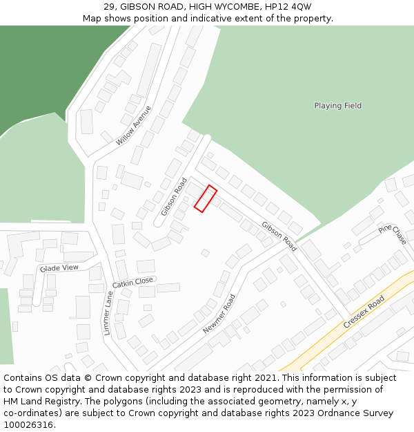 29, GIBSON ROAD, HIGH WYCOMBE, HP12 4QW: Location map and indicative extent of plot