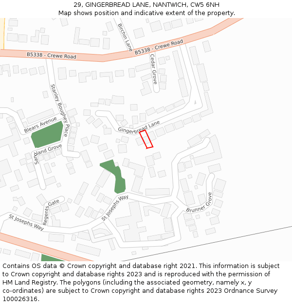 29, GINGERBREAD LANE, NANTWICH, CW5 6NH: Location map and indicative extent of plot