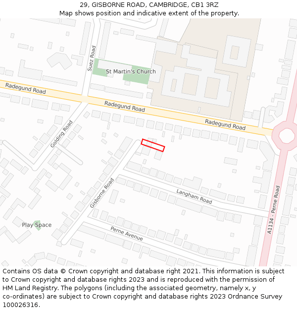 29, GISBORNE ROAD, CAMBRIDGE, CB1 3RZ: Location map and indicative extent of plot