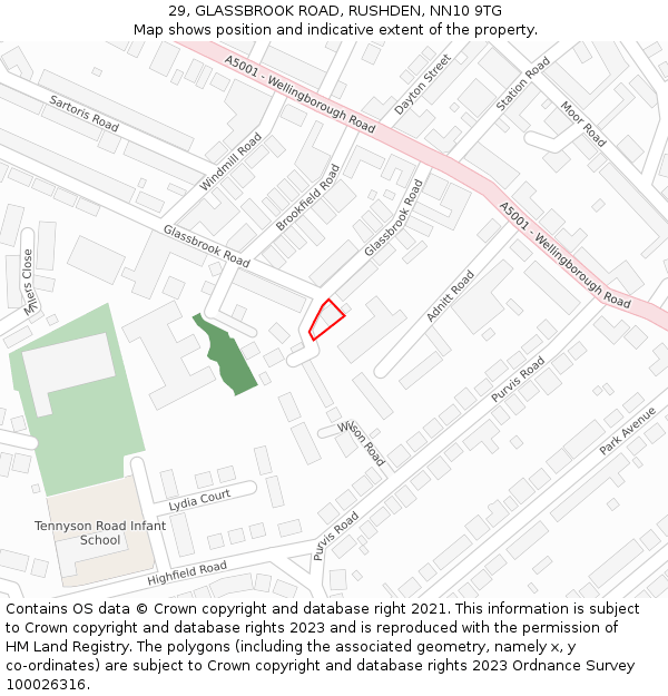 29, GLASSBROOK ROAD, RUSHDEN, NN10 9TG: Location map and indicative extent of plot