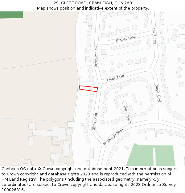 29, GLEBE ROAD, CRANLEIGH, GU6 7AR: Location map and indicative extent of plot