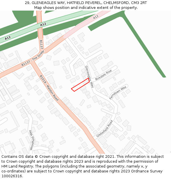 29, GLENEAGLES WAY, HATFIELD PEVEREL, CHELMSFORD, CM3 2RT: Location map and indicative extent of plot