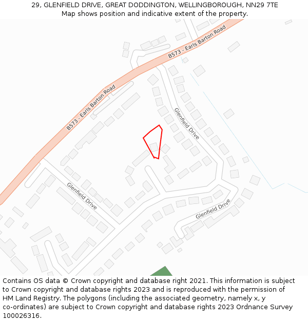 29, GLENFIELD DRIVE, GREAT DODDINGTON, WELLINGBOROUGH, NN29 7TE: Location map and indicative extent of plot