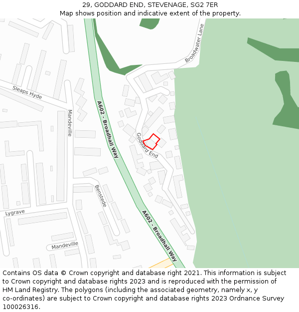 29, GODDARD END, STEVENAGE, SG2 7ER: Location map and indicative extent of plot