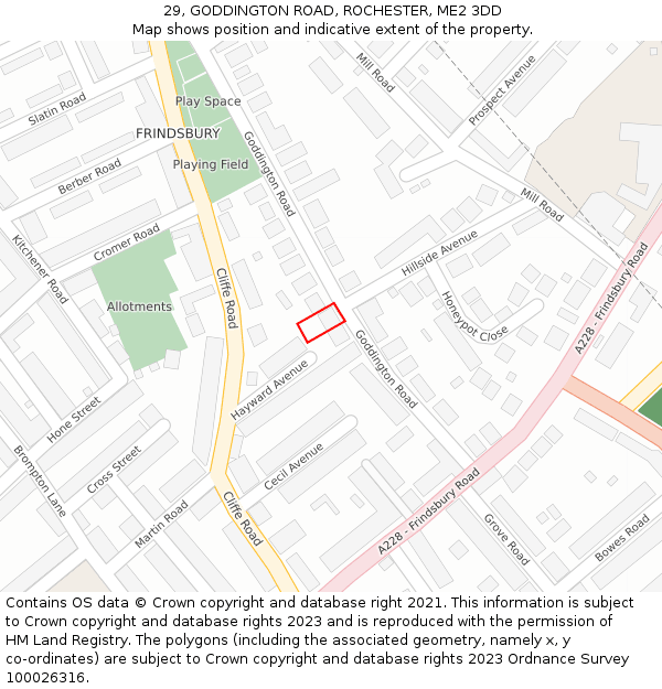 29, GODDINGTON ROAD, ROCHESTER, ME2 3DD: Location map and indicative extent of plot