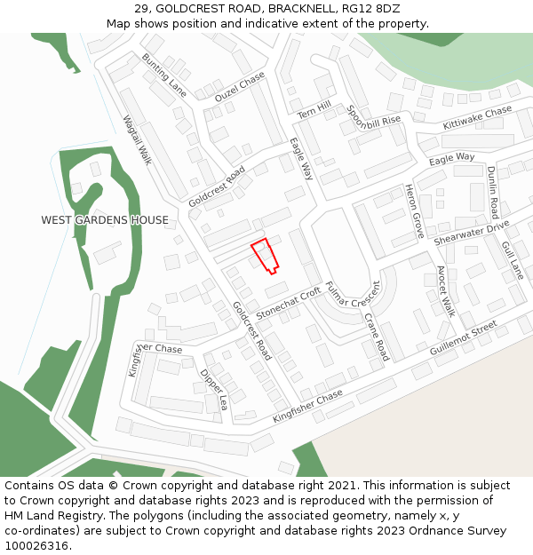 29, GOLDCREST ROAD, BRACKNELL, RG12 8DZ: Location map and indicative extent of plot