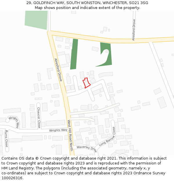 29, GOLDFINCH WAY, SOUTH WONSTON, WINCHESTER, SO21 3SG: Location map and indicative extent of plot