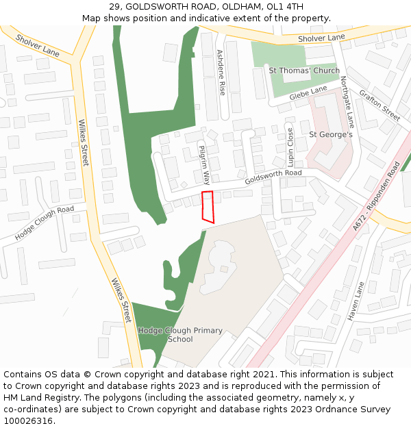 29, GOLDSWORTH ROAD, OLDHAM, OL1 4TH: Location map and indicative extent of plot