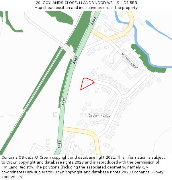 29, GOYLANDS CLOSE, LLANDRINDOD WELLS, LD1 5RB: Location map and indicative extent of plot