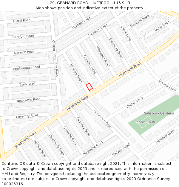29, GRANARD ROAD, LIVERPOOL, L15 9HB: Location map and indicative extent of plot