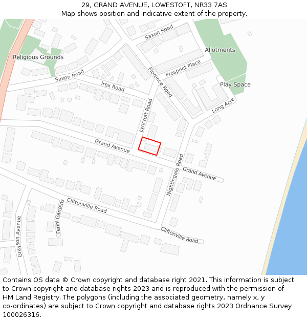 29, GRAND AVENUE, LOWESTOFT, NR33 7AS: Location map and indicative extent of plot