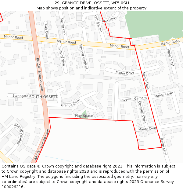 29, GRANGE DRIVE, OSSETT, WF5 0SH: Location map and indicative extent of plot