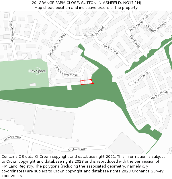 29, GRANGE FARM CLOSE, SUTTON-IN-ASHFIELD, NG17 1NJ: Location map and indicative extent of plot