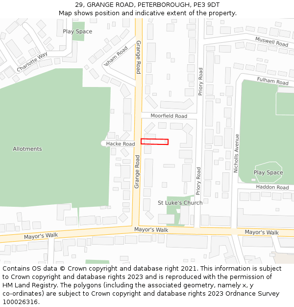 29, GRANGE ROAD, PETERBOROUGH, PE3 9DT: Location map and indicative extent of plot