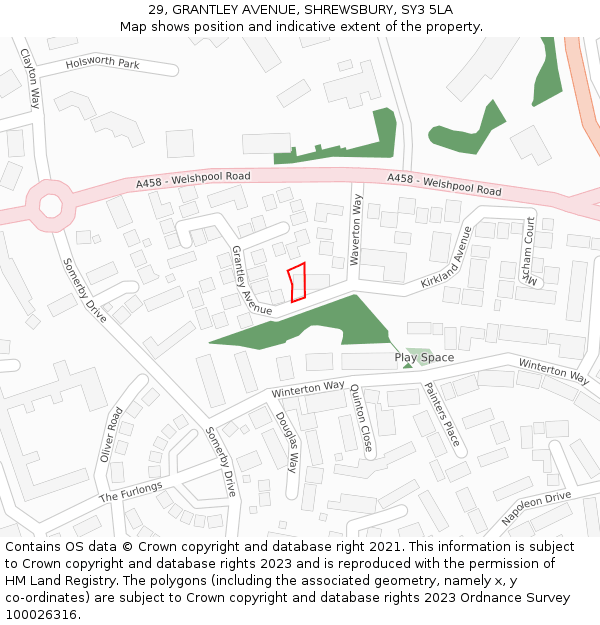 29, GRANTLEY AVENUE, SHREWSBURY, SY3 5LA: Location map and indicative extent of plot