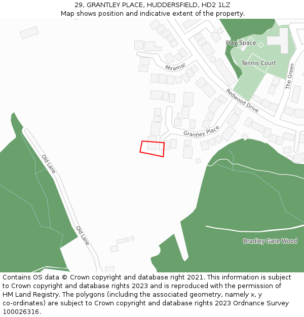 29, GRANTLEY PLACE, HUDDERSFIELD, HD2 1LZ: Location map and indicative extent of plot