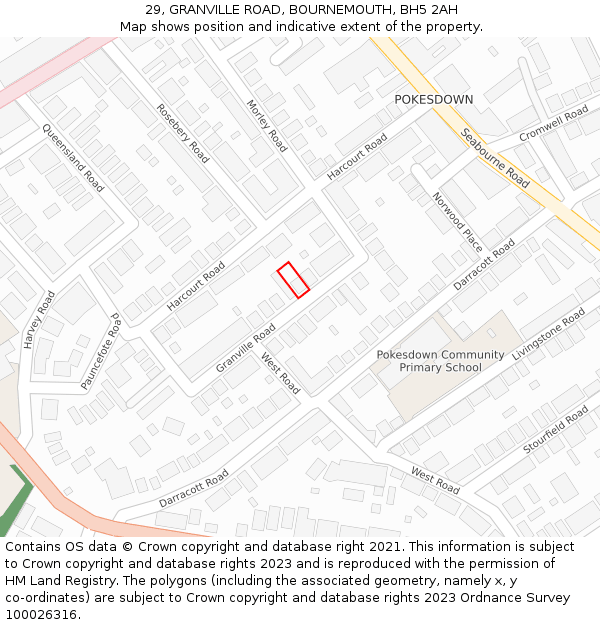 29, GRANVILLE ROAD, BOURNEMOUTH, BH5 2AH: Location map and indicative extent of plot