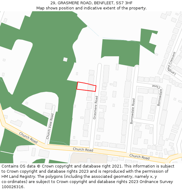 29, GRASMERE ROAD, BENFLEET, SS7 3HF: Location map and indicative extent of plot