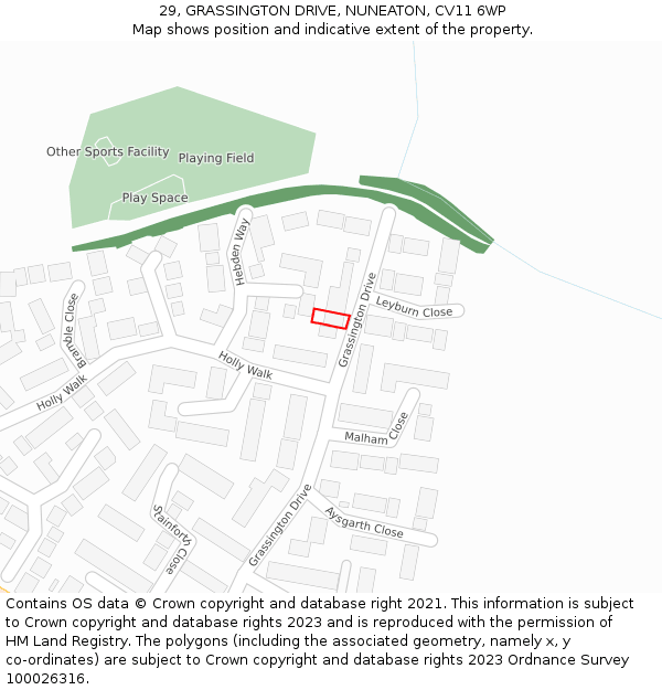 29, GRASSINGTON DRIVE, NUNEATON, CV11 6WP: Location map and indicative extent of plot